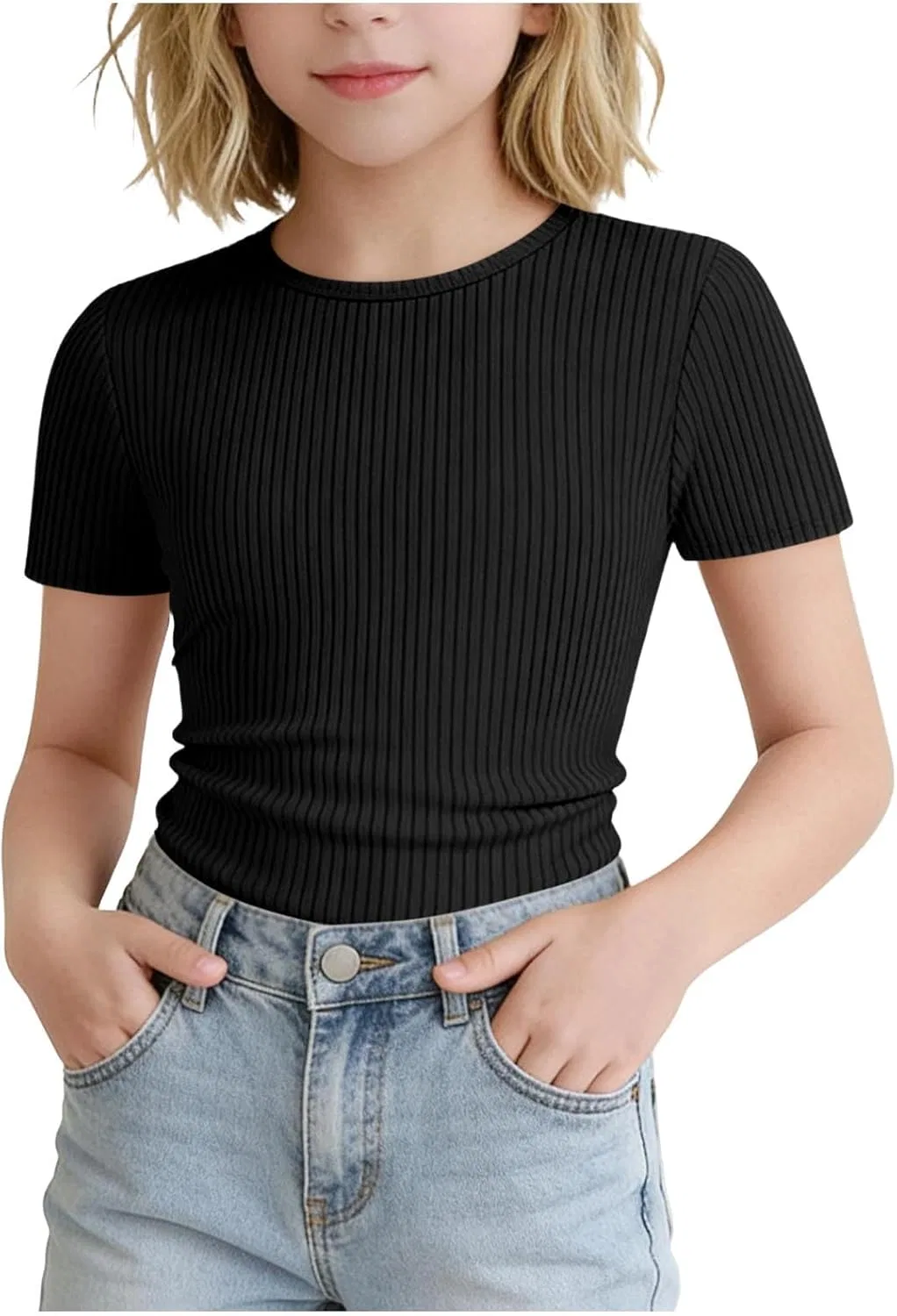 Детская футболка с коротким рукавом, рифленая, Whimsyria, 01 Black
