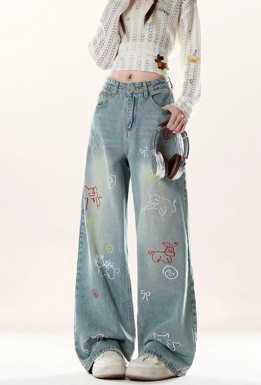 

Джинсы Y2K Kawaii с вышивкой GYPWRCR