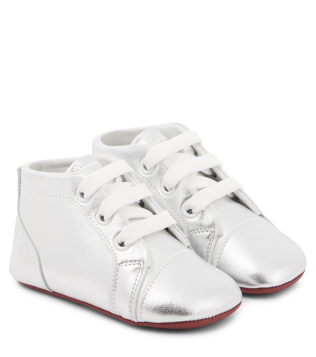 

Детские кожаные кроссовки Funnyto с металлическим эффектом Christian Louboutin Kids, Silver/Bianco