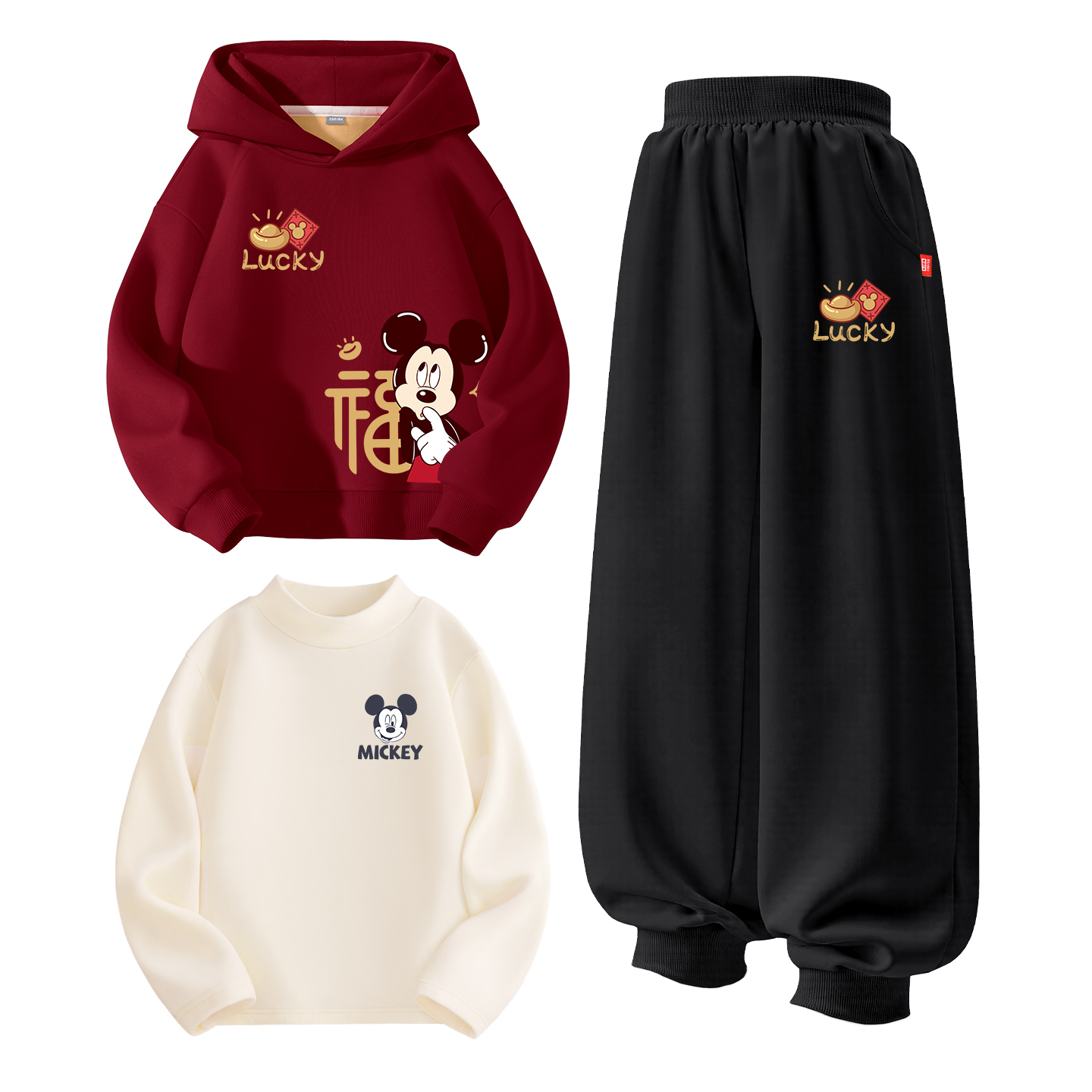 Детская повседневная спортивная толстовка с капюшоном утепленная Disney, [thickened and fleece-lined three-piece set]de fuma logo k бордовый+de fuma logo k graphite серый+gt de daoxiao k milk белый — фото 3