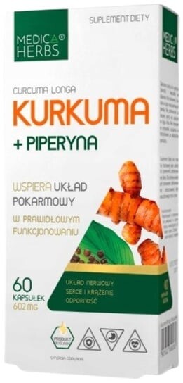 

Medica Herbs, Куркума + пиперин, 600 мг 2,1 мг, 60 капсул. Inna marka
