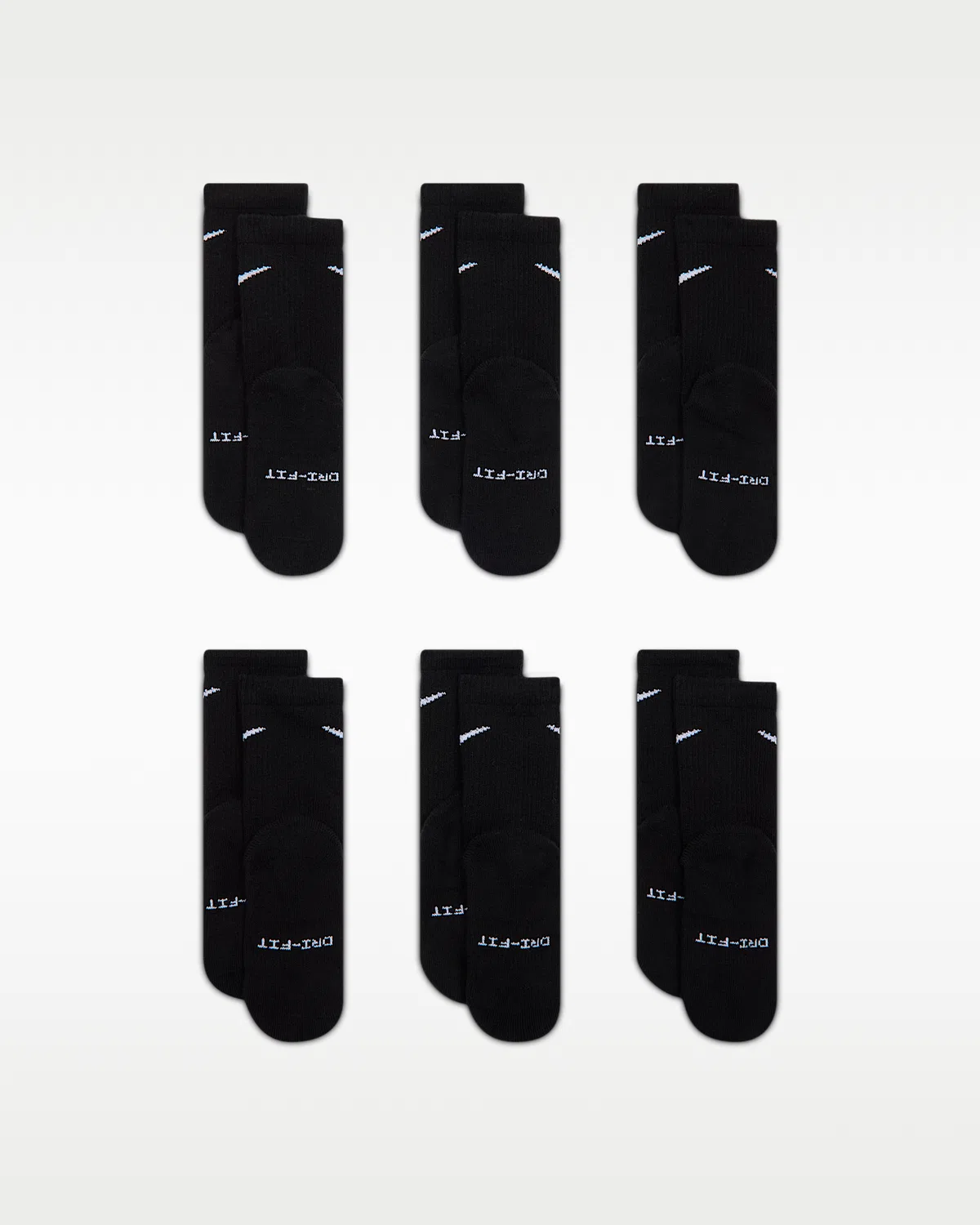Детские носки Nike Dri-FIT Elevated Everyday Crew (6 пар), Black/White — фото 3
