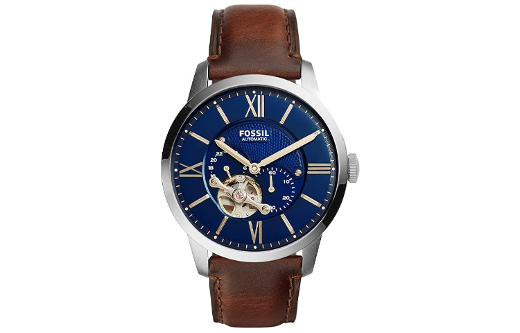 

FOSSIL Часы Wrist Watch Automatic Mechanical Movement Leather Strap 44mm Blue Dial Men's Watch, Blue Dial