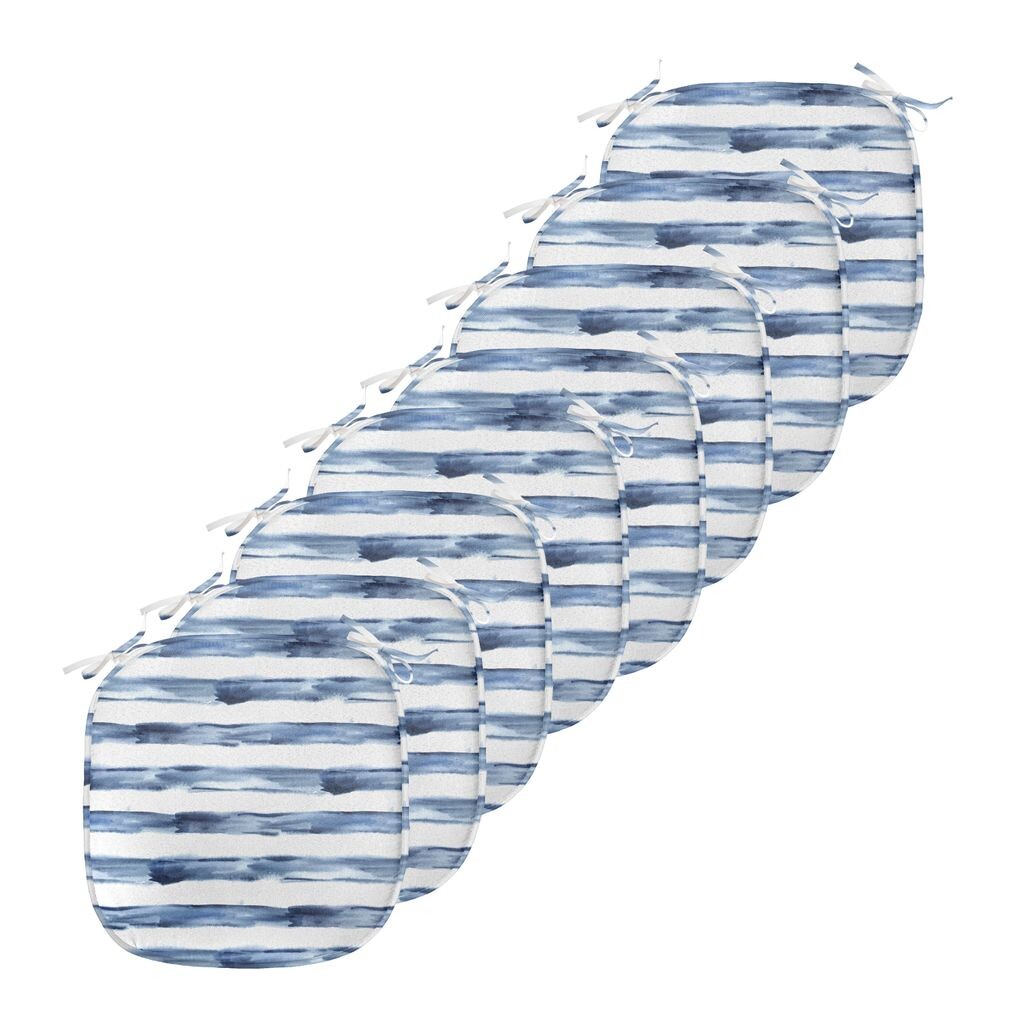 

Подушки на обеденный стул ABAKUHAUS Harbour Stripe, акварельные кисти, декоративная водонепроницаемая подушка с ремнями для кухонных сидений, 40 см x 40 см — упаковка из 8 шт., темно-синий белый