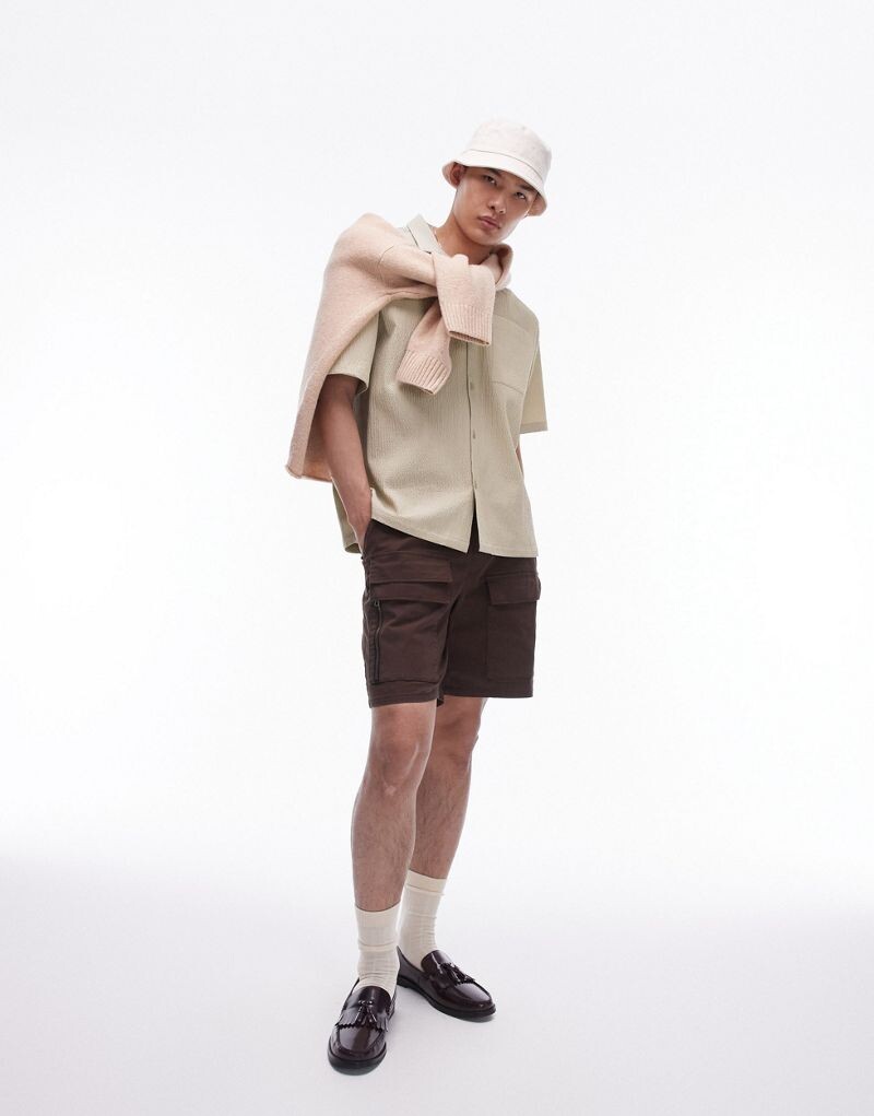 

Светло-зеленая свободная рубашка из жатого хлопка с короткими рукавами Topman