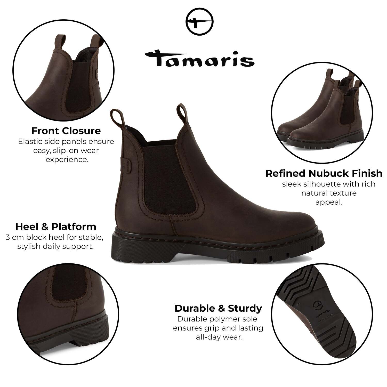 Tamaris женские коричневые кожаные классические ботинки челси TMRS — фото 2