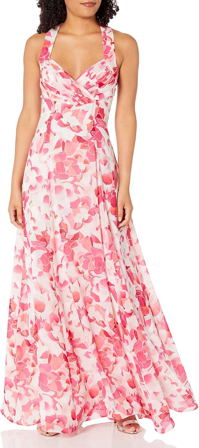 

Женское платье Calvin Klein с цветочным принтом и V-образным вырезом. Платье для особых случаев., Hibscus Multi