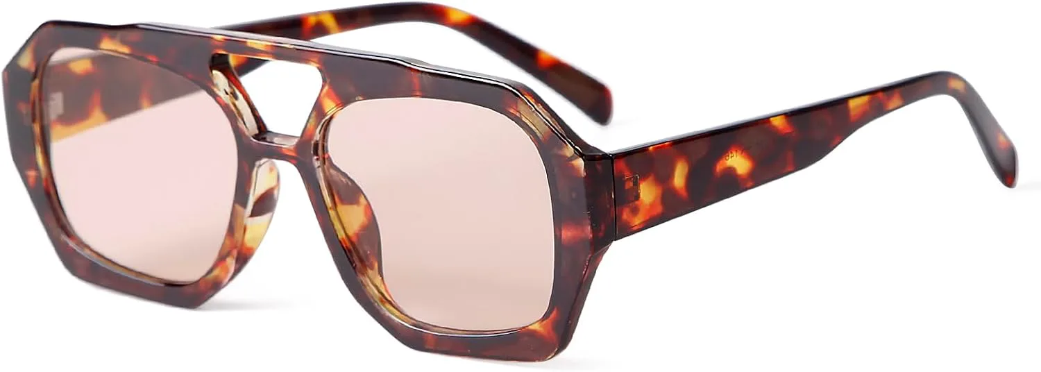 

Солнцезащитные очки-авиаторы VIA LEECA Retro с шестиугольной оправой для женщин, дизайнерские очки с двойной перемычкой, Tortoise Frame Tea Orange Brown Lens