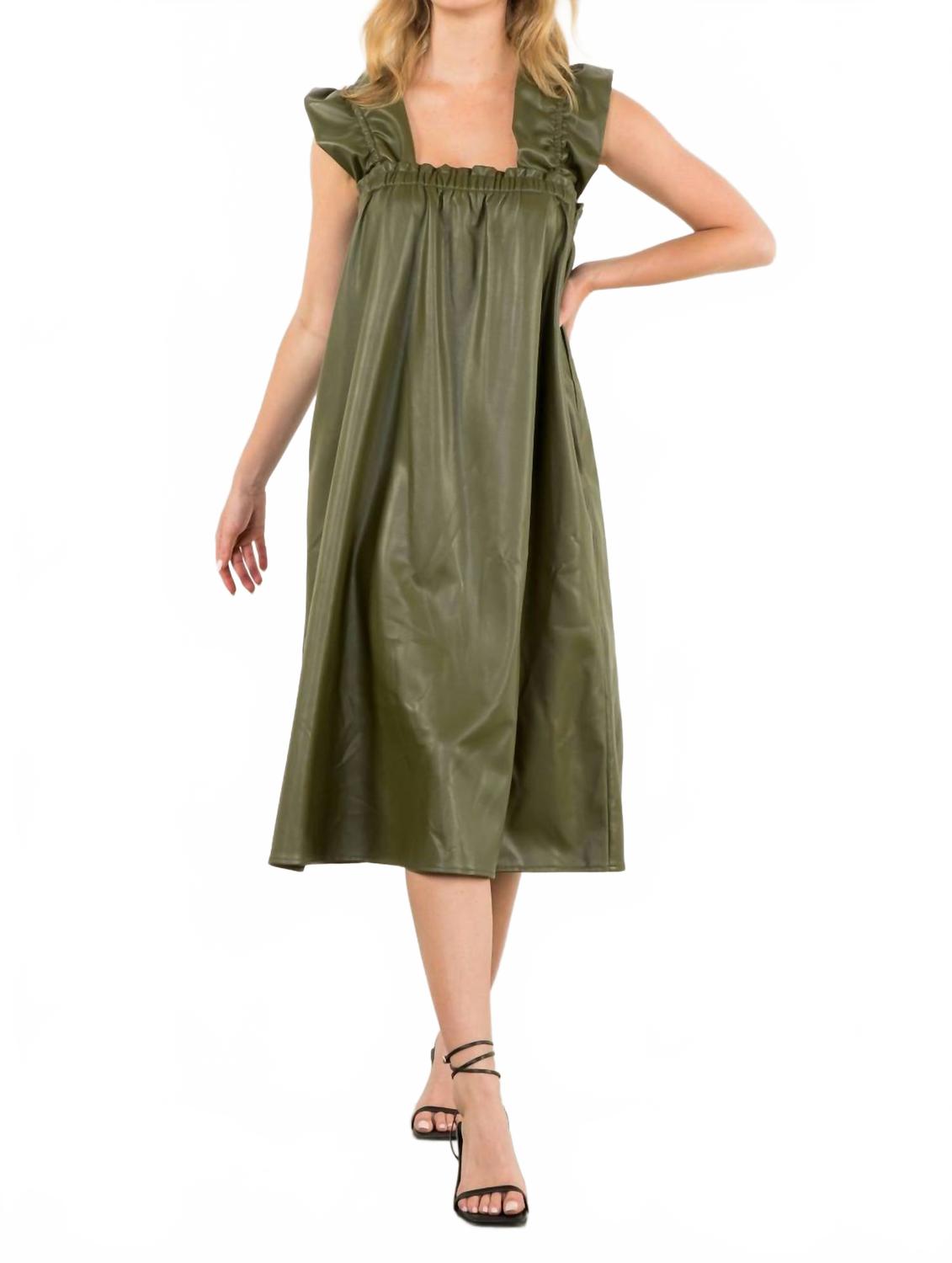 

Оливковое платье миди из искусственной кожи Allure THML