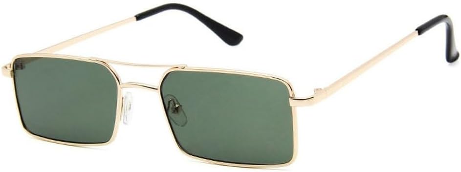 

Винтажные прямоугольные солнцезащитные очки с двойной перемычкой для женщин, металлическая оправа, прозрачные линзы, мужские солнцезащитные очки с защитой от УФ-излучения UV400 SKFGNX, Golden Dark Green
