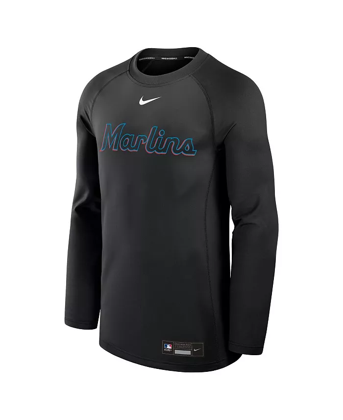Мужская черная футболка с длинным рукавом Miami Marlins Authentic Collection Game Time Raglan Performance Nike — фото 3
