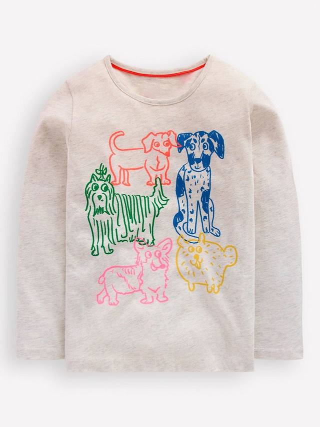 

Детская футболка с длинным рукавом Riso Cotton с принтом Mini Boden, Oatmeal Marl Dogs