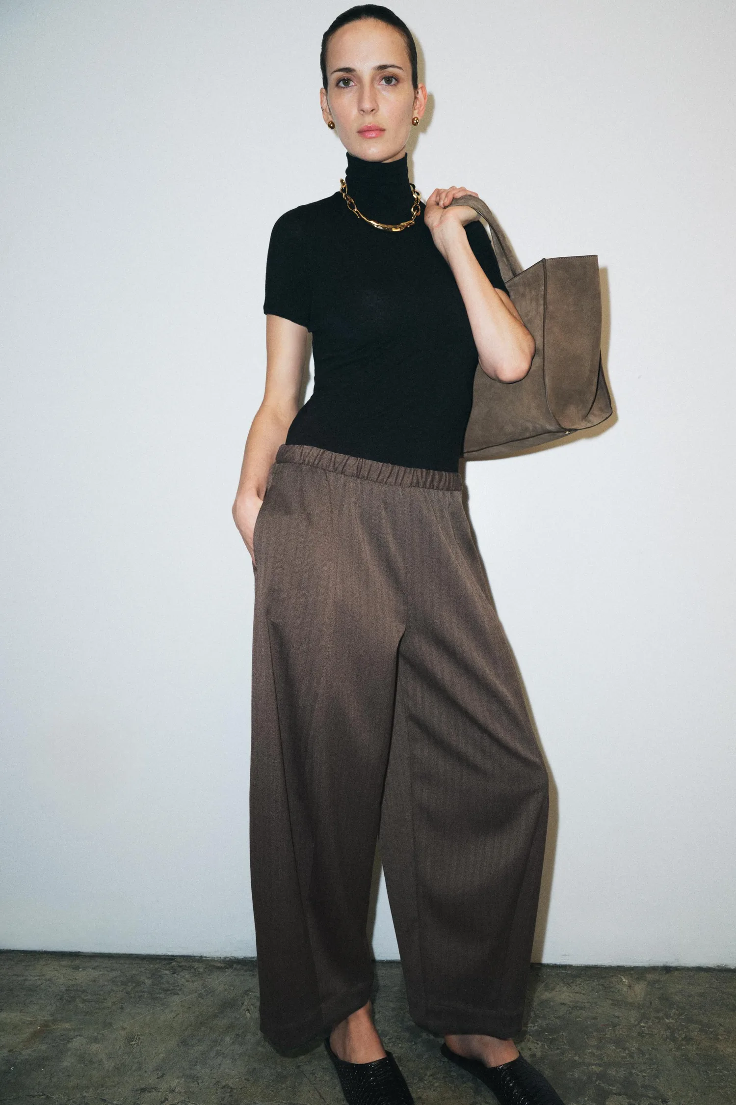 Брюки с широкими штанинами из коллекции zw Zara, коричневый — фото 3