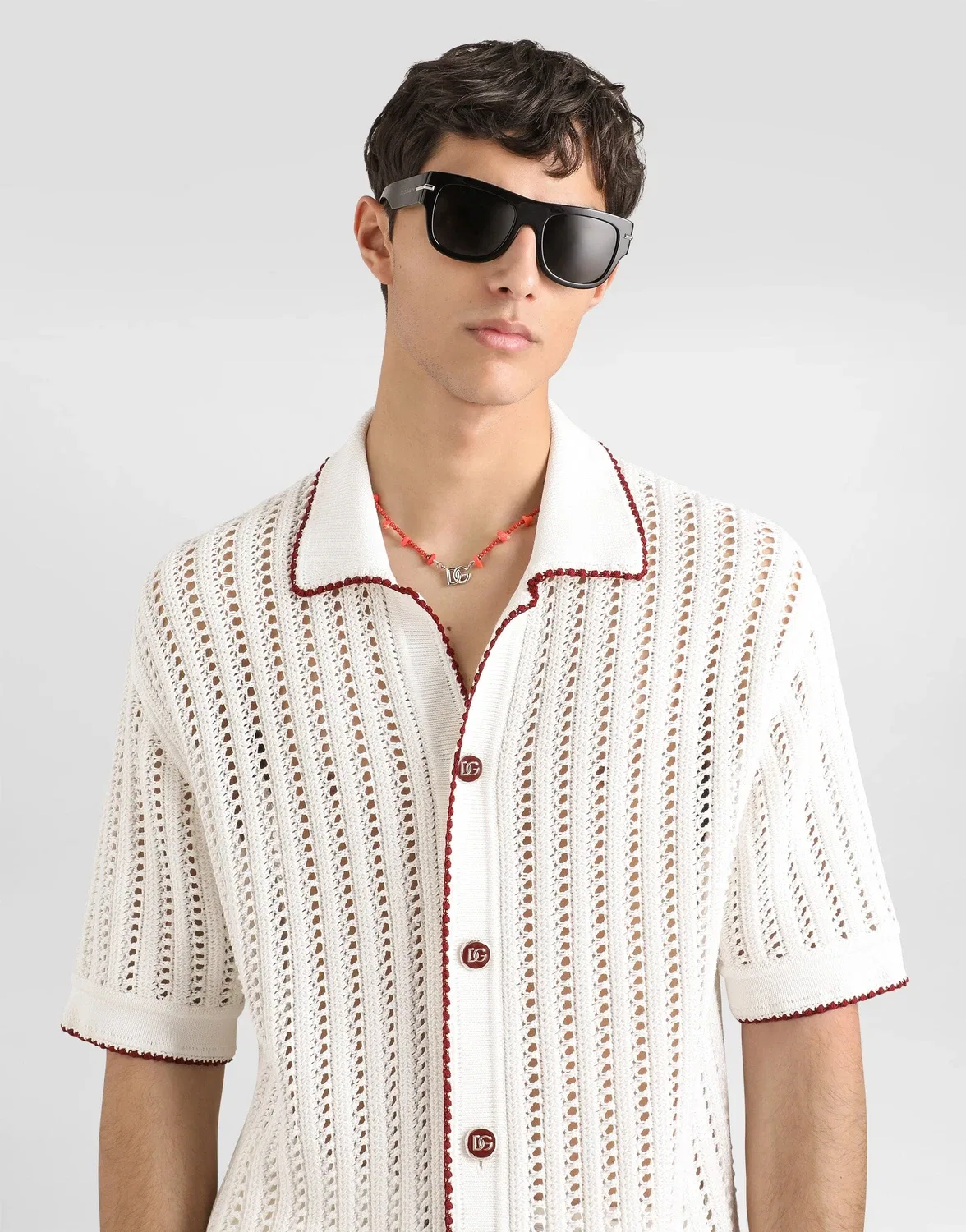 Хлопковая рубашка DOLCE & GABBANA с декоративной строчкой, белый — фото 4