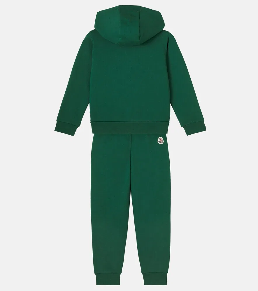 Комплект из хлопковой флиса: худи и спортивные штаны Moncler Enfant, зеленый — фото 2