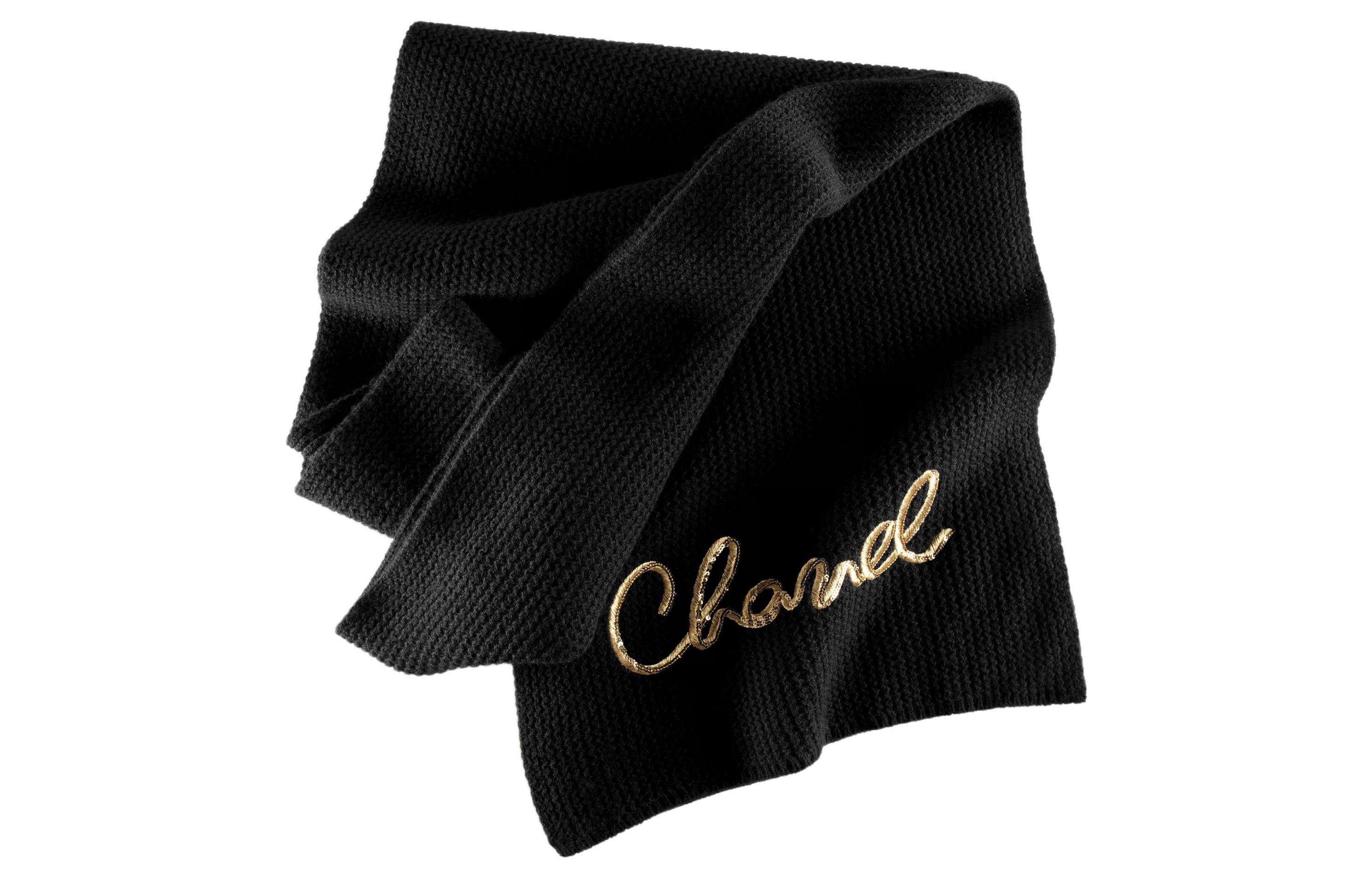 

CHANEL Вязаный шарф унисекс черный, Black