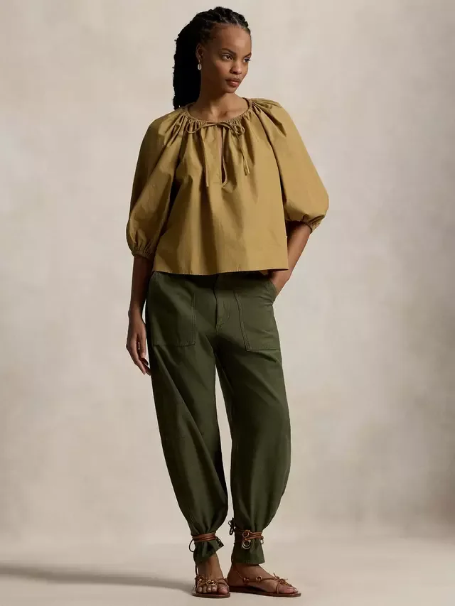 Футболка-поло с завязками на шее, свободного кроя, коричневая Ralph Lauren — фото 4