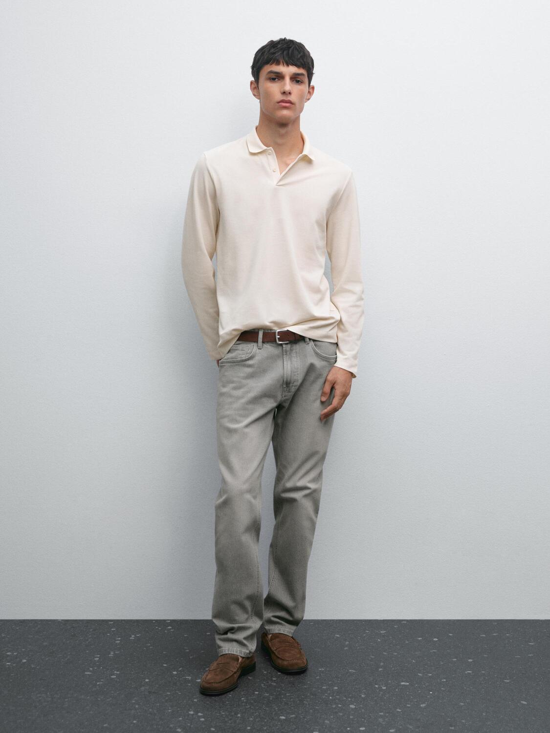 

Рубашка-Поло с длинными рукавами из мерсеризованного хлопкового пике Massimo Dutti, Ice