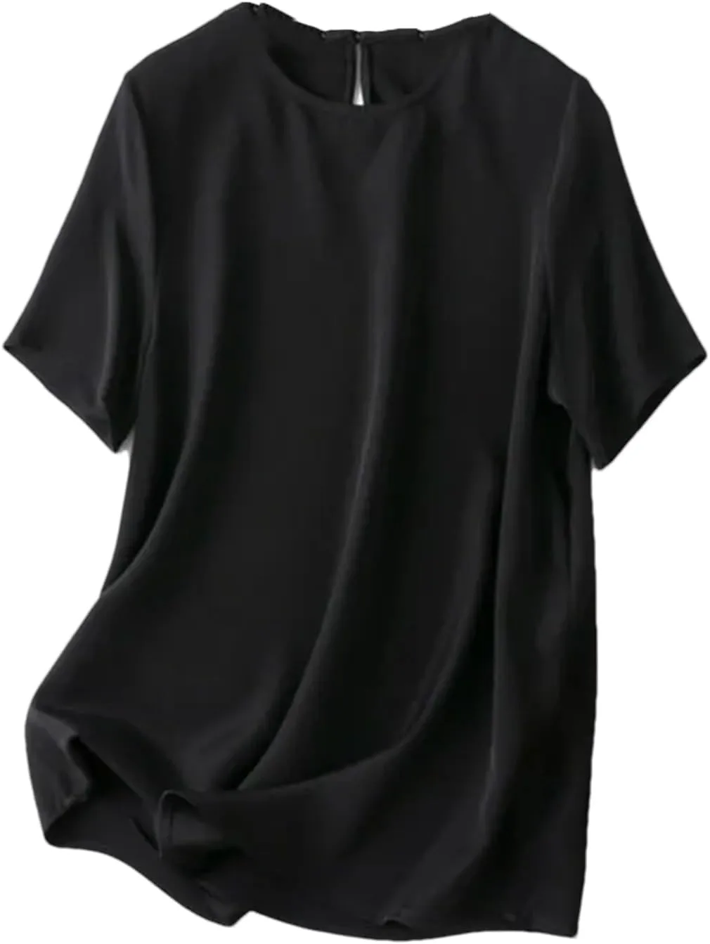 

Женская футболка с коротким рукавом из шелка свободного кроя с круглым вырезом Adhdyuud