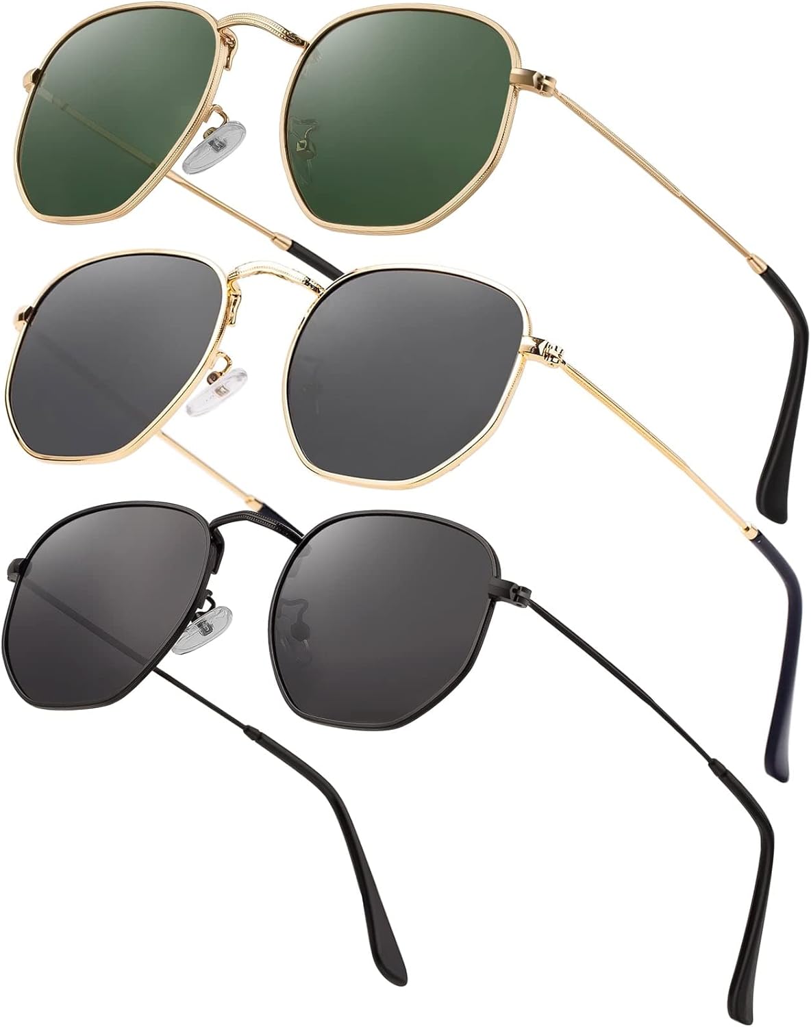 

Хипстерские шестиугольные поляризованные солнцезащитные очки для мужчин и женщин, геометрические квадратные, маленькие, в винтажном стиле, с металлической оправой, ретро-очки Htms, T03-pack/Gold/Dark Green/Black