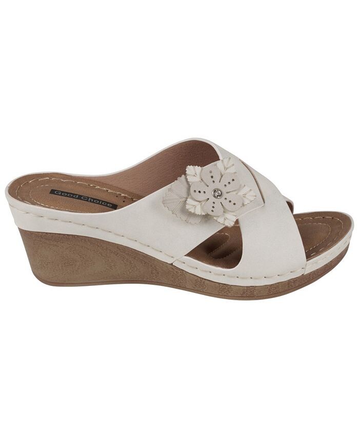 Женские босоножки Selly на танкетке с цветочным принтом GC Shoes, белый — фото 2