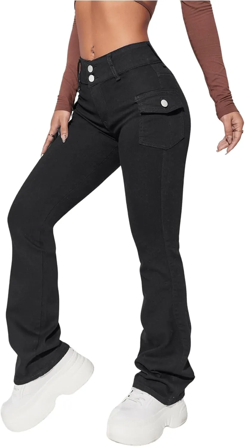 

WDIRARA Женские джинсы-клеш Mid Waisted с карманами