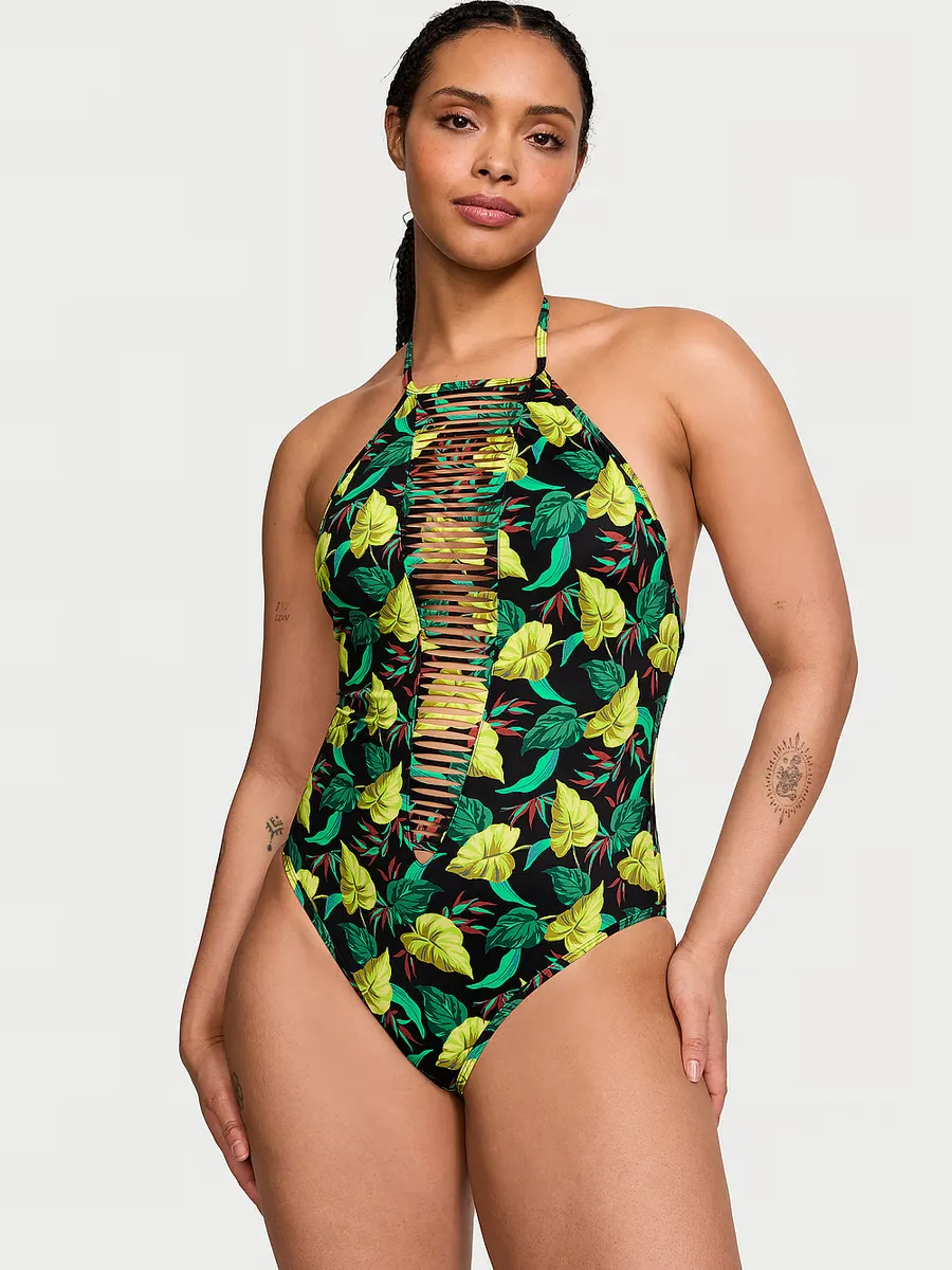 

VS Archives Цельный купальник с высоким воротником и бретелями Victoria'S Secret Swim, цвет Vintage Leaves