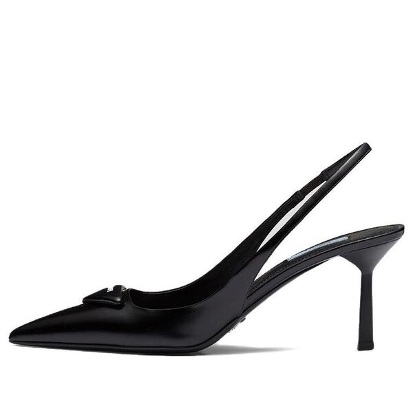 Кроссовки patched logo brushed leather slingback heels 'black' Prada, черный