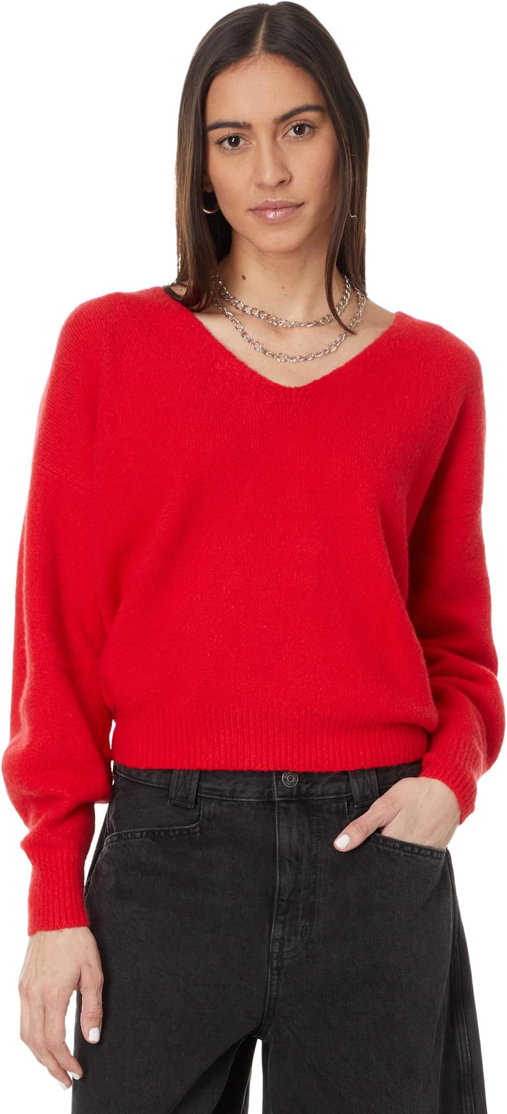 

Пуловер Madewell V-Neck Cozy Cotton Wedged Pullover, цвет Bright Cherry