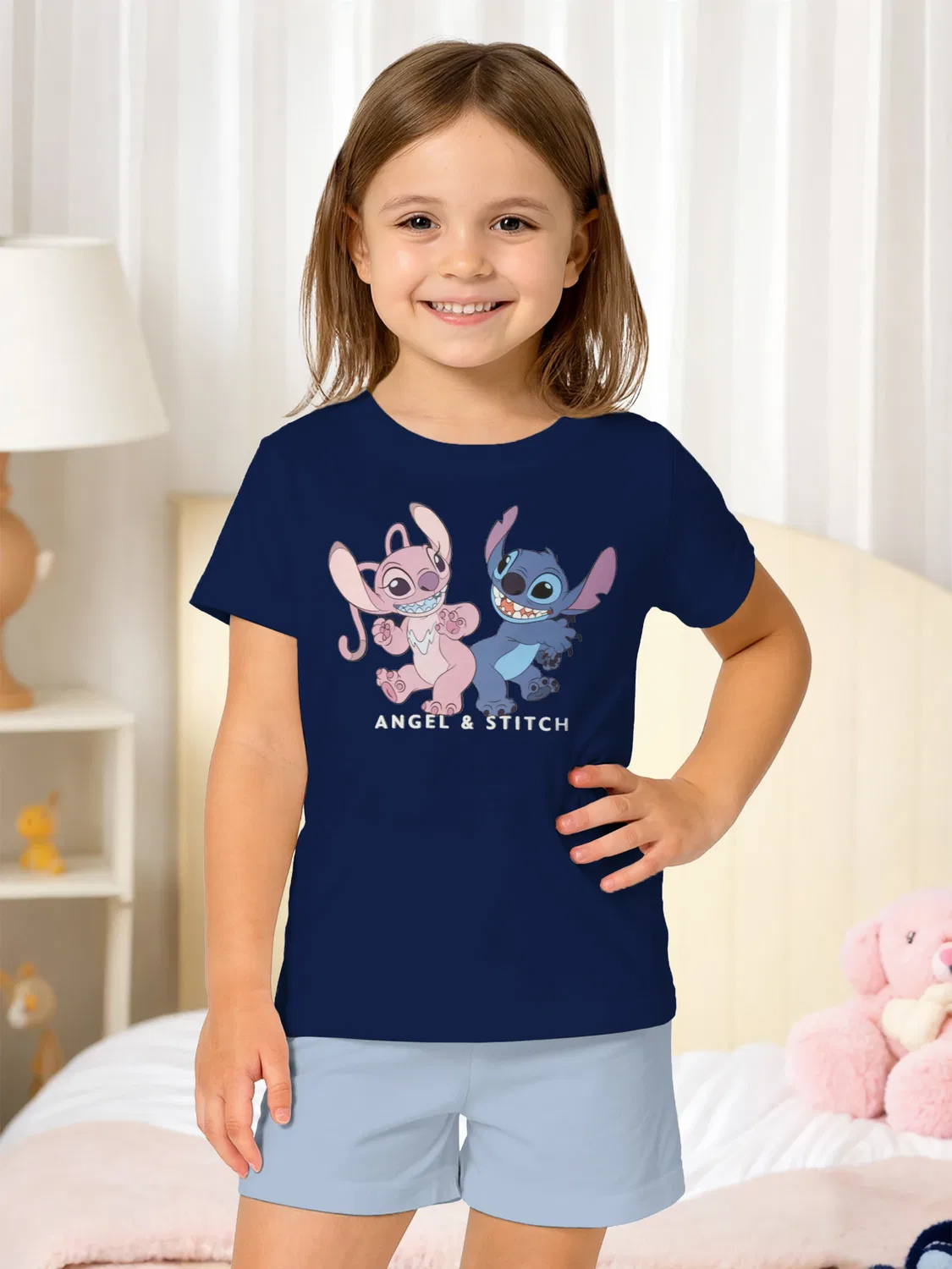 Пижама детская с принтом Angel & Stitch, Lilo & Stitch, синий — фото 3