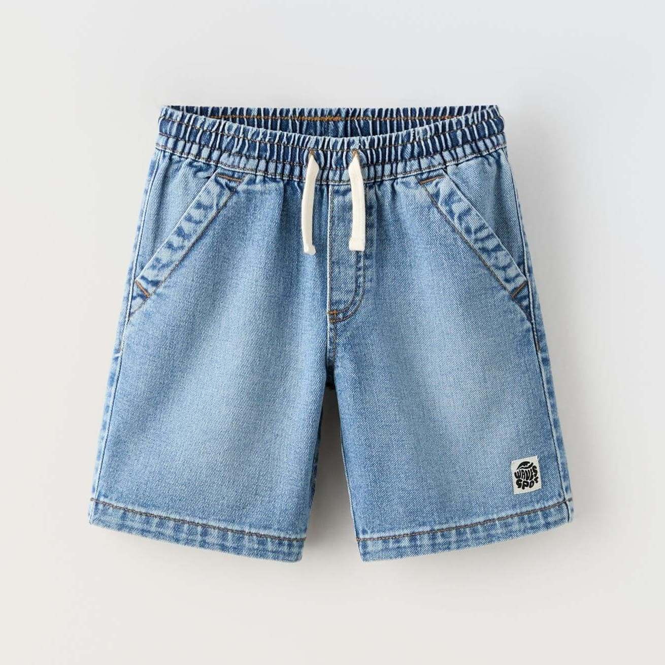 

Шорты Zara Denim Bermuda With Drawstrings And Label, синий