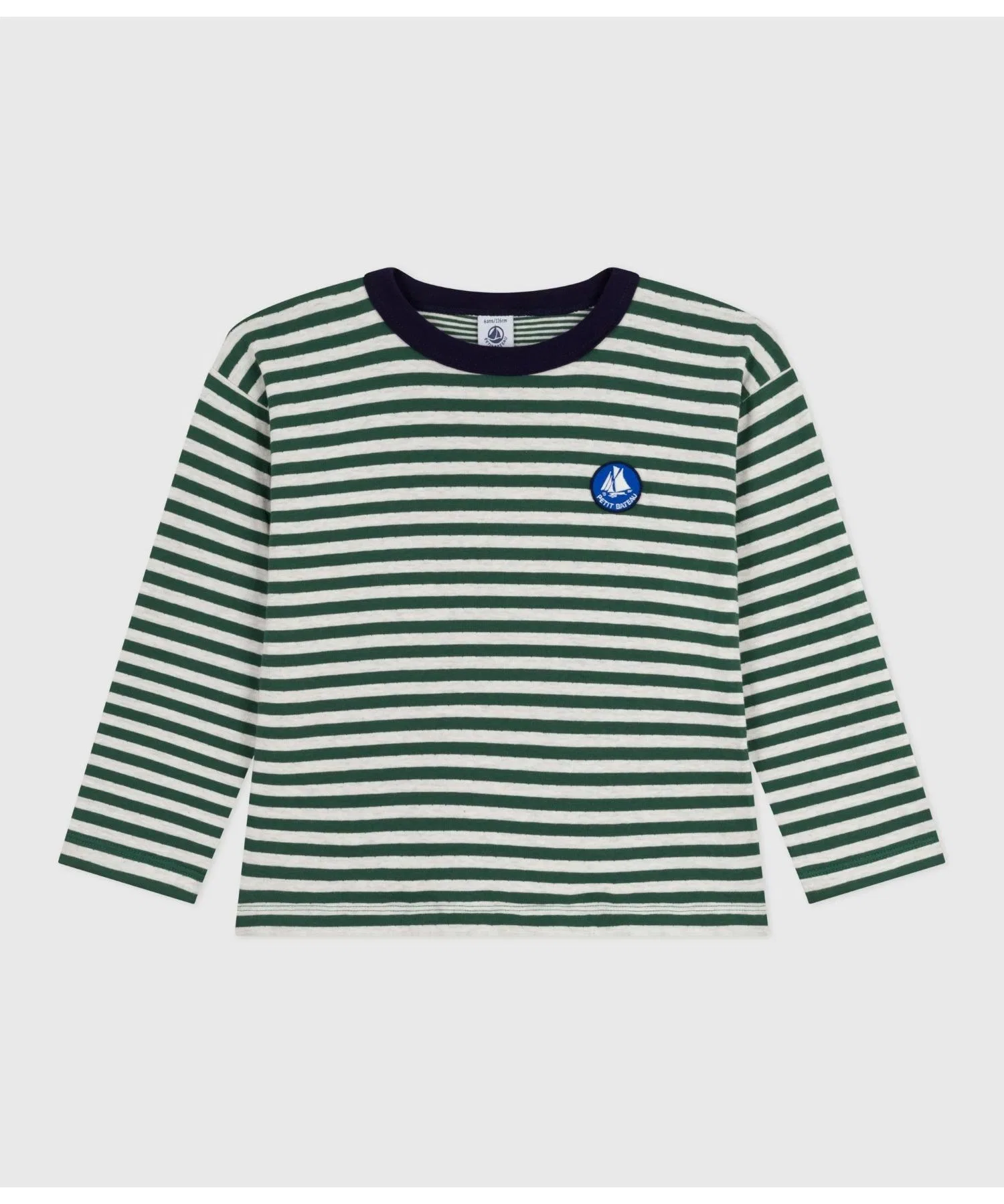 Детская футболка с длинным рукавом в полоску Petit Bateau зелёная