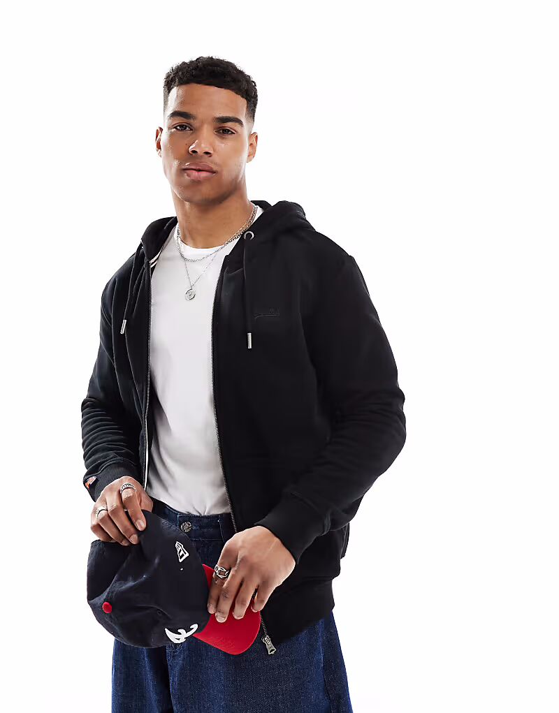 

Толстовка с капюшоном Superdry Essential на молнии с логотипом черного цвета