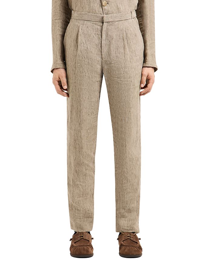

Брюки из льна Crepe Delave Emporio Armani, коричневый/бежевый