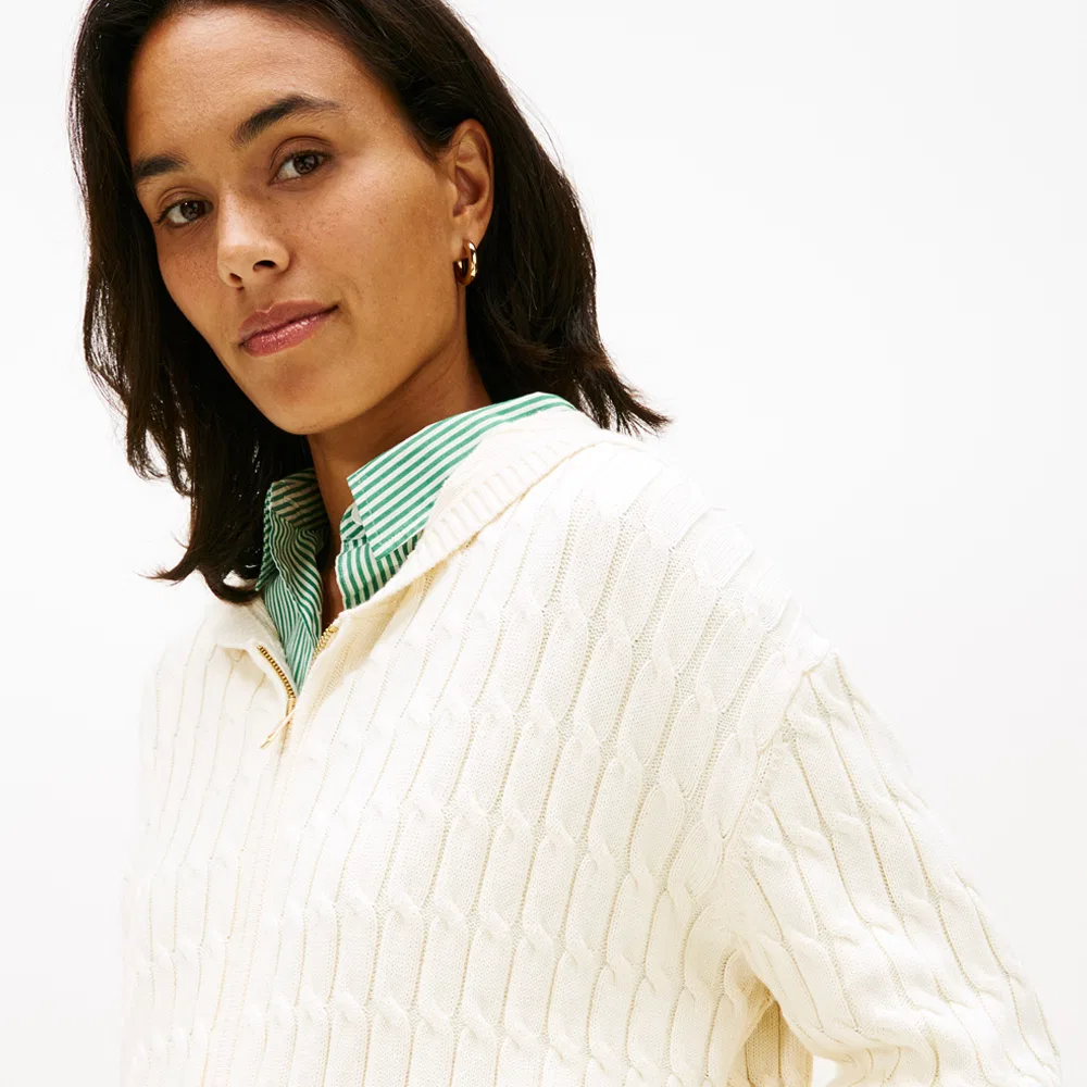 Женский хлопковый кардиган на молнии с капюшоном айвори от Tommy Hilfiger Women — фото 2