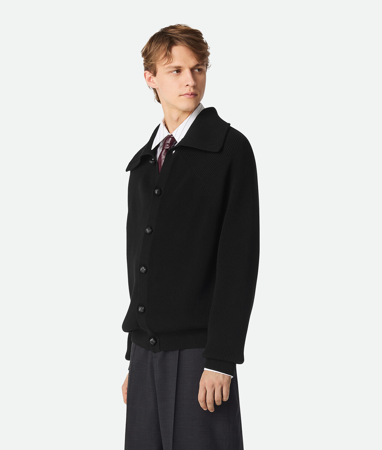 Cotton english rib cardigan BOTTEGA VENETA, черный — фото 2
