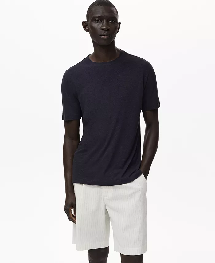 

Мужская льняная футболка Slim-Fit Mango, синий