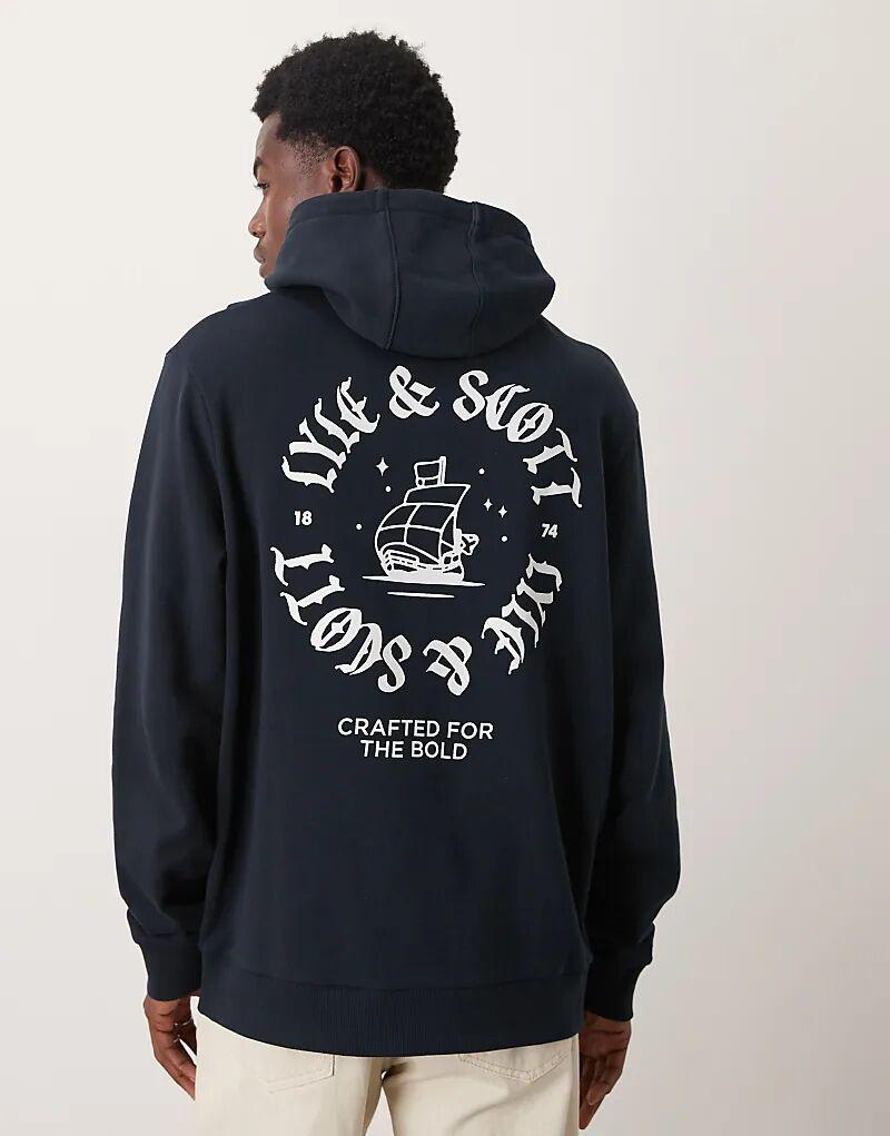 

Толстовка с капюшоном Lyle & Scott с графическим принтом в виде эмблемы корабля темно-синего цвета