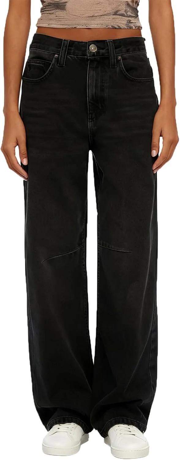 Прямые джинсы с высокой талией для женщин stretch denim с карманами