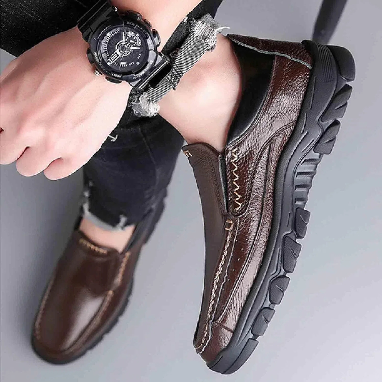 Лоферы кожаные Mens Soft Leather Retro Penny Loafers, коричневый BHDJK — фото 3