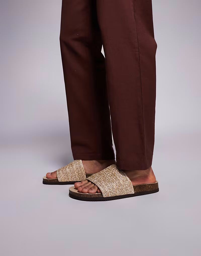 

Сандалии-слайдеры ASOS DESIGN с плетеным ремешком в каменном цвете