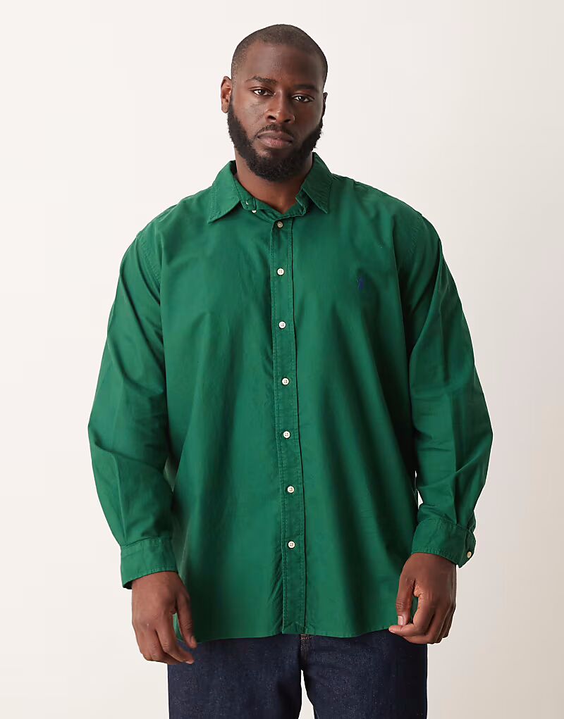 

Рубашка оксфорд с логотипом Big & Tall, окрашенная в темно-зеленый цвет Polo Ralph Lauren