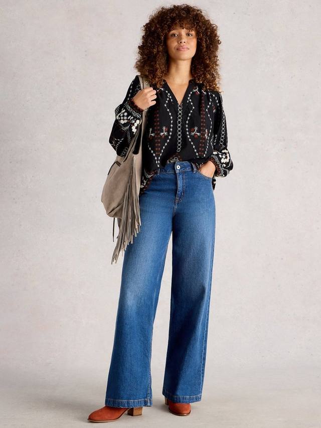 

Блузка Aurora с вышивкой из органического хлопка White Stuff, Black/Multi