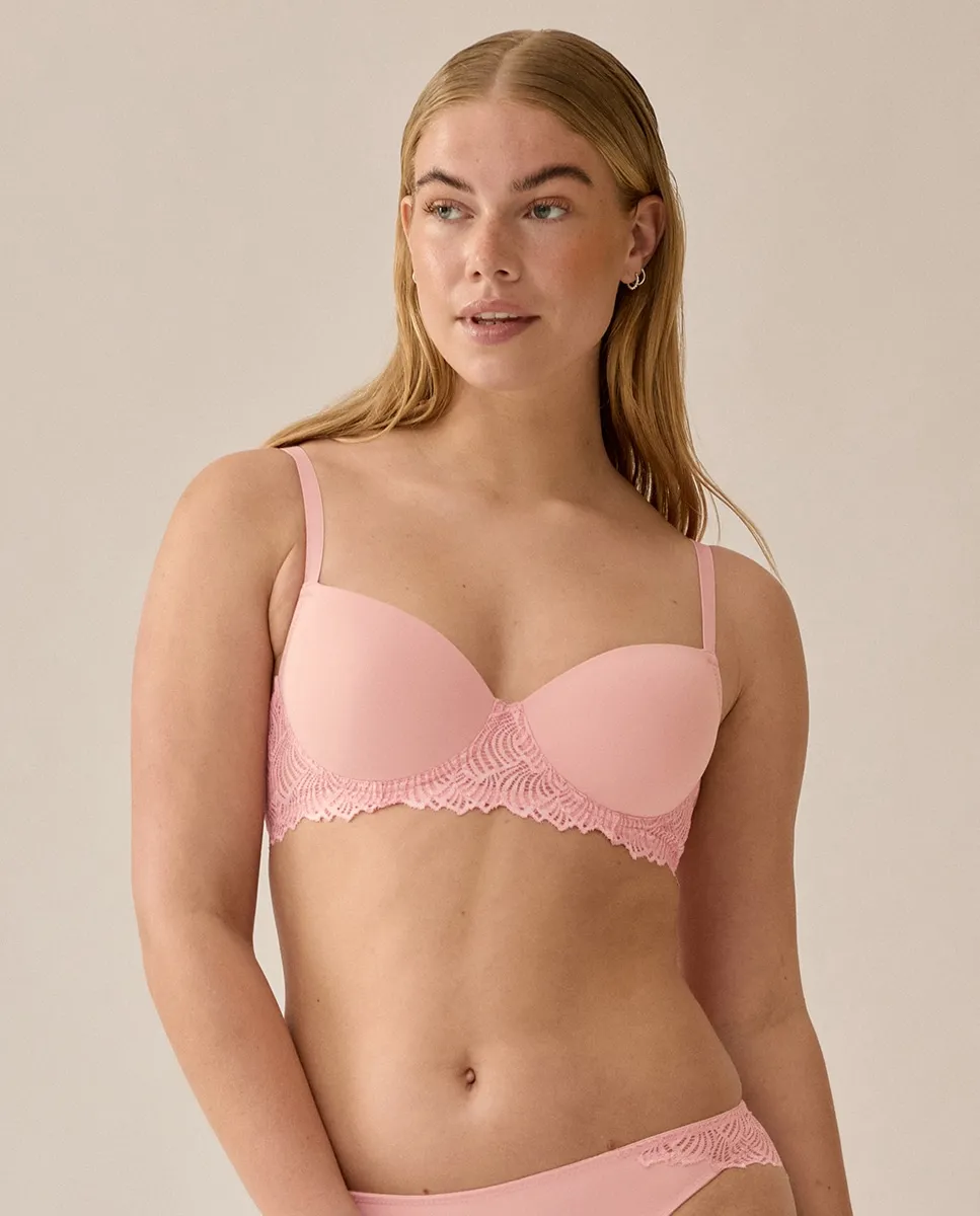 

Бюстгальтер с косточкой, перфорированными чашками и кружевными боковыми вставками Naturana, бледно-розовый