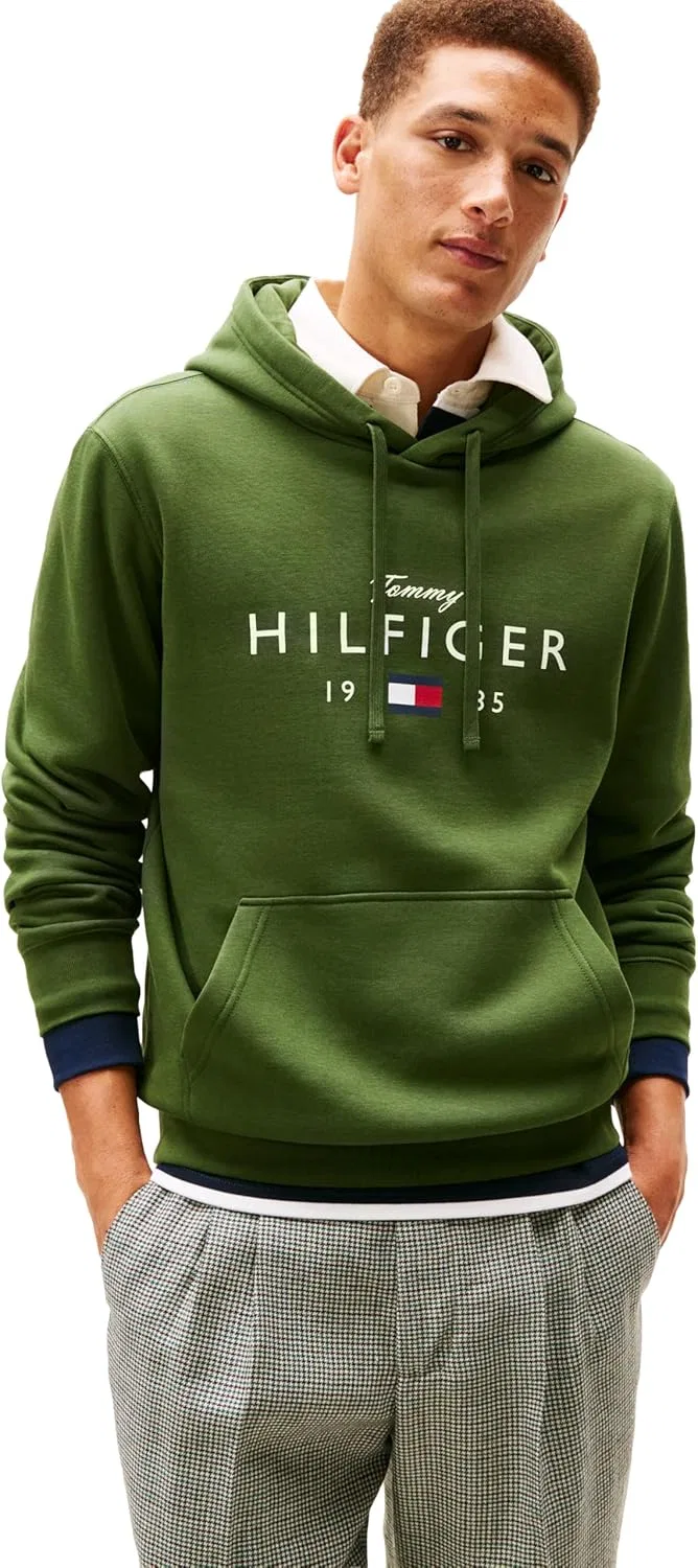 Мужская толстовка Tommy Hilfiger из хлопка средней плотности с принтом логотипа и шнурком