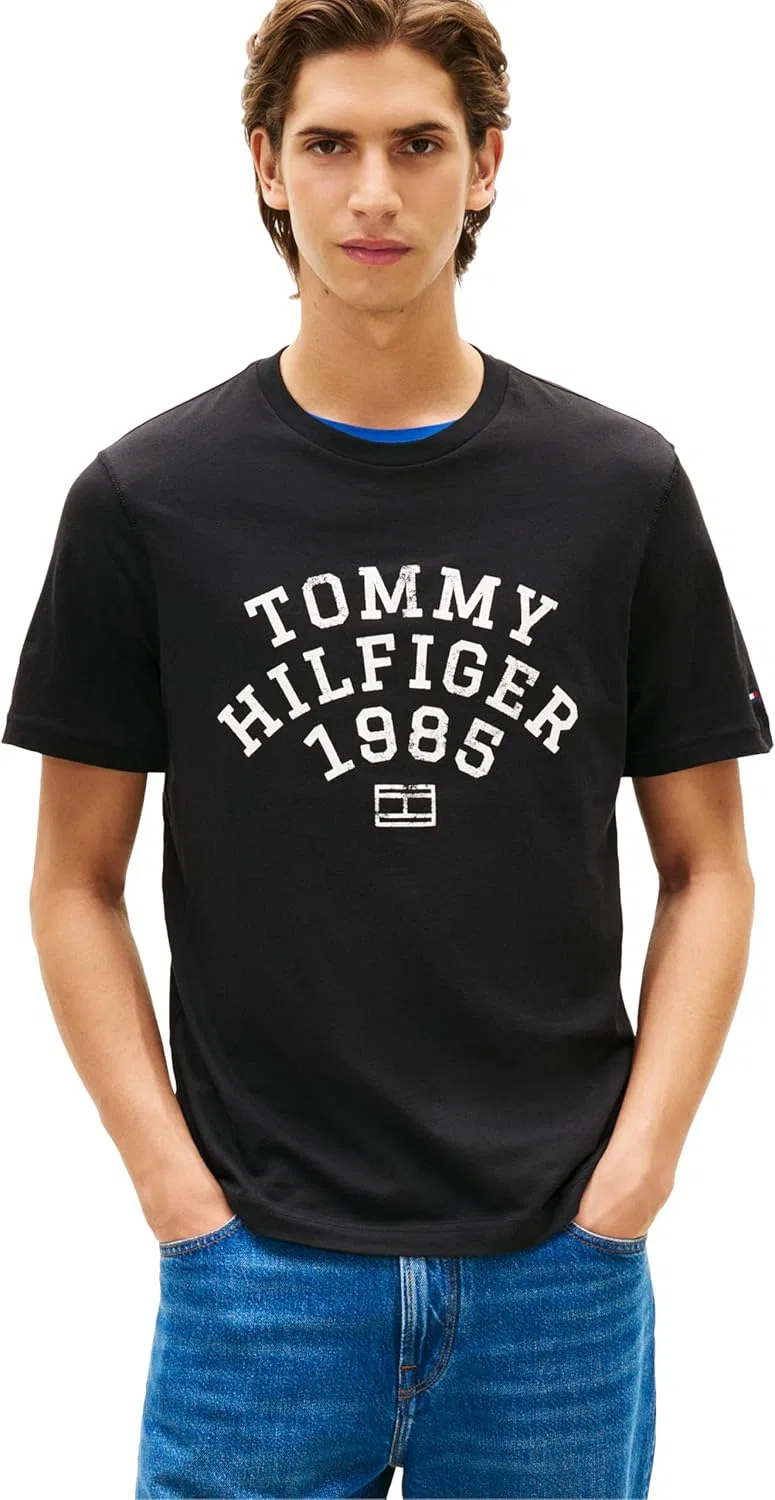 Мужская хлопковая футболка с коротким рукавом Tommy Hilfiger с графическим принтом в виде дуги
