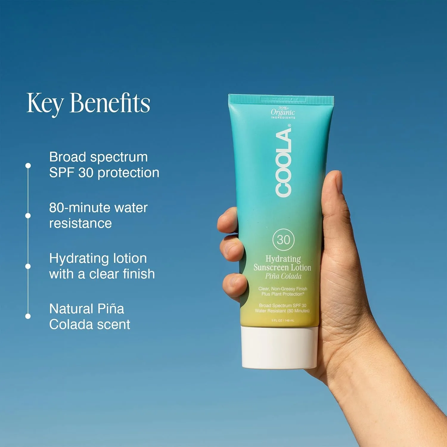 Органический солнцезащитный лосьон для тела COOLA SPF 30, протестирован дерматологами, обеспечивает ежедневную защиту кожи, подходит для веганов и не содержит глютена, 140 мл., Pina Colada — фото 4