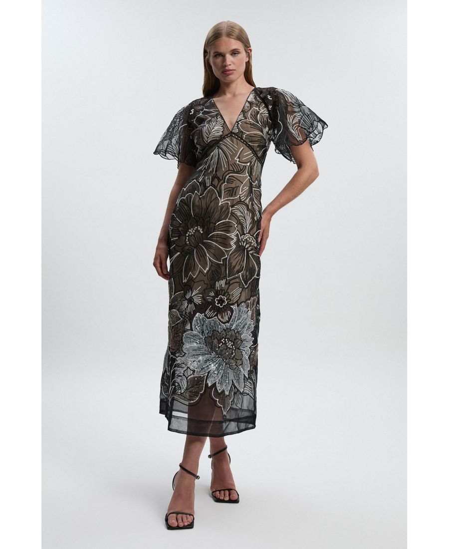 

Женское длинное платье из органзы с пайетками Karen Millen, Mono