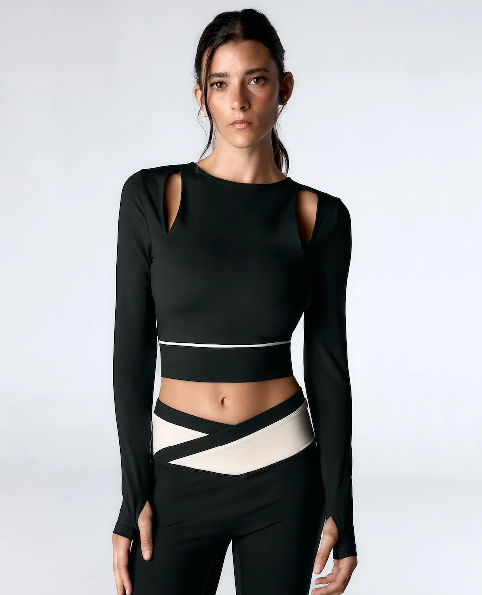 

Спортивный топ с длинным рукавом и встроенным бюстгальтером Black Limba, черный