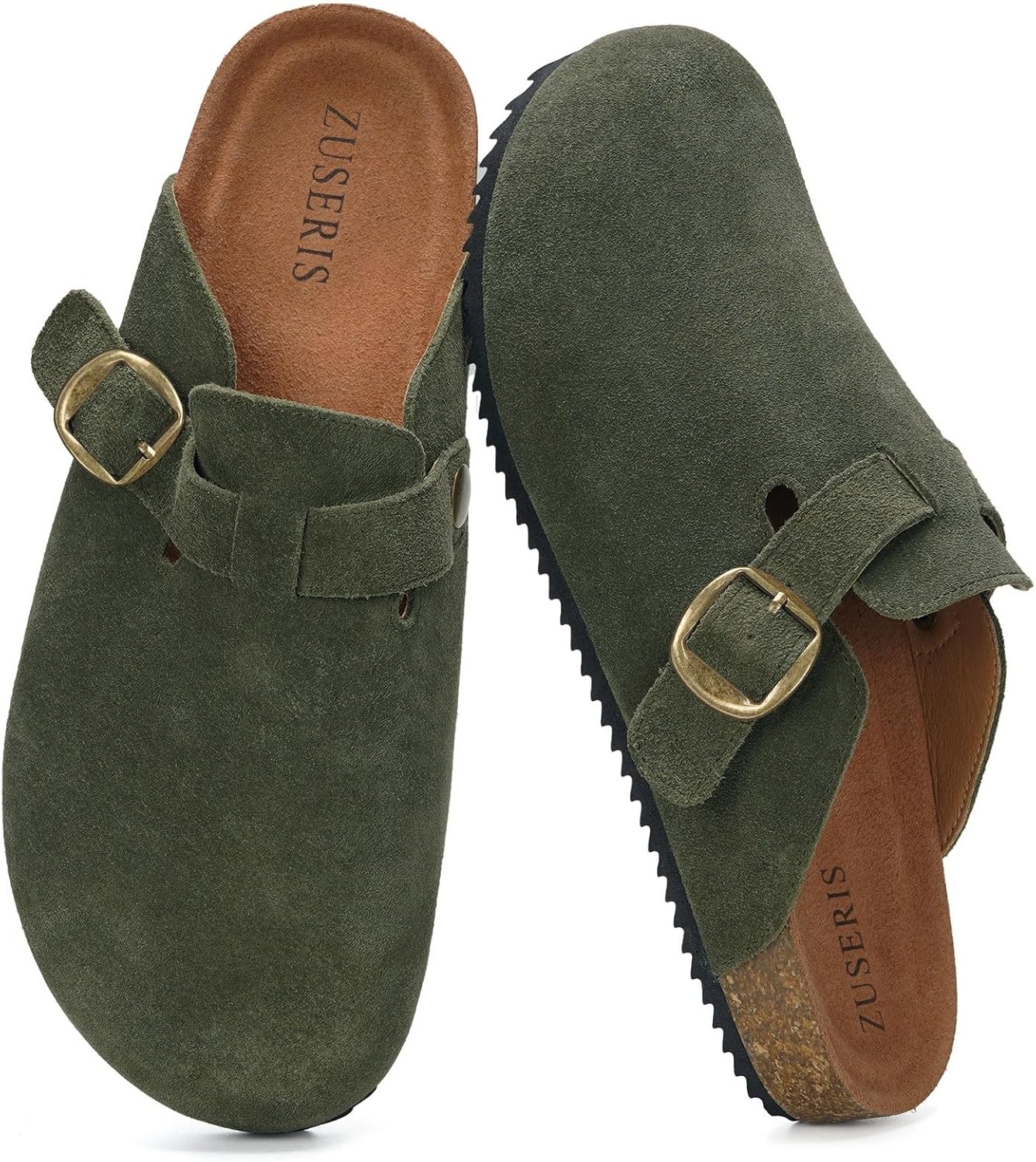 

Женские и мужские замшевые сабо ZUSERIS с широким размером, кожаные мюли, сандалии с пробковой стелькой, удобные тапочки с поддержкой свода стопы, зеленый